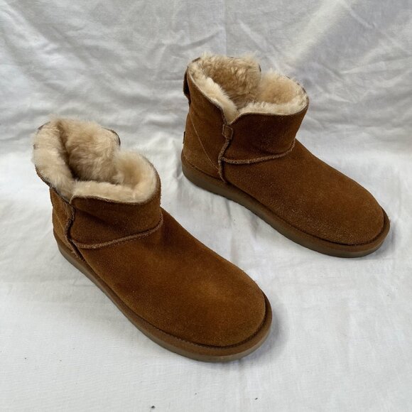 Koolaburra By UGG Womens Suede Shearling Lined Short Boots Size 7 Chestnut - Picture 2 of 12